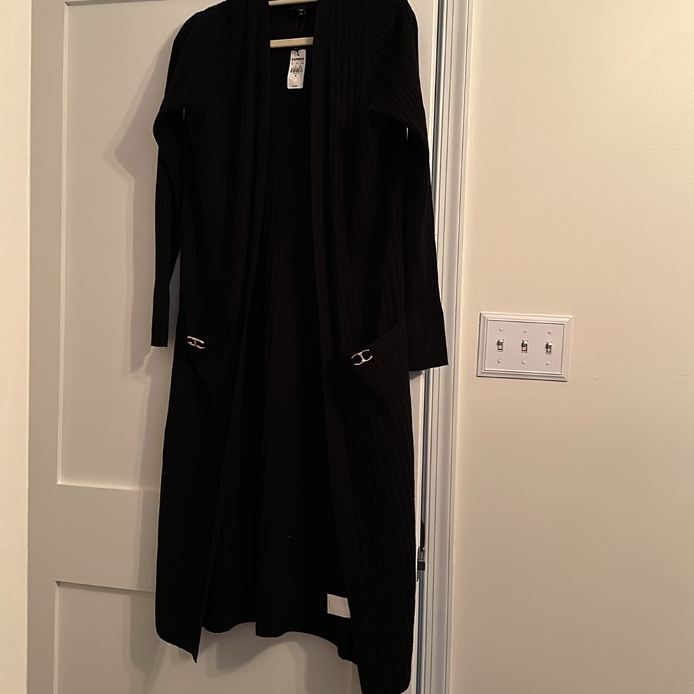 NWT, Express long black Ribbed Horsebit Detail Duster, size Medium